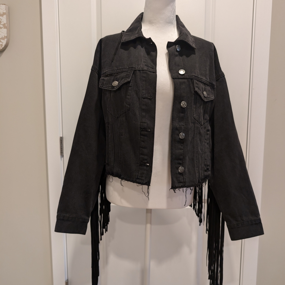 Forever 21 Black Denim Jacket with Fringe